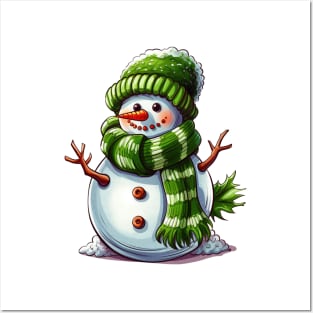 Cute Snowman Green Christmas 2023 Posters and Art